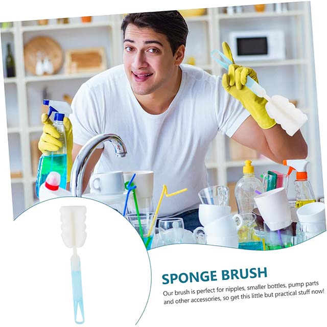 Blue Sponge Bottle Cleaning Brush Set – Premium Glass Milk Feeding Bottle Scrubber for Cups & Bottles