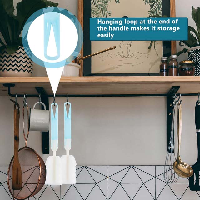 Blue Sponge Bottle Cleaning Brush Set – Premium Glass Milk Feeding Bottle Scrubber for Cups & Bottles