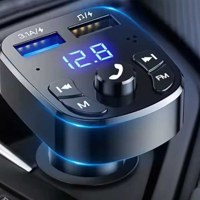 Bluetooth 5.0 FM Transmitter Car MP3 Player – Dual USB Fast Charger, FM Receiver & USB Flash Drive Plug | Wireless Car Kit