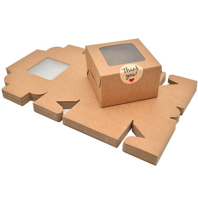 Brown Bakery Boxes with Window – 4x4x2.5 Inch Pastry Treat & Gift Packaging for Cookies, Donuts, Cakes