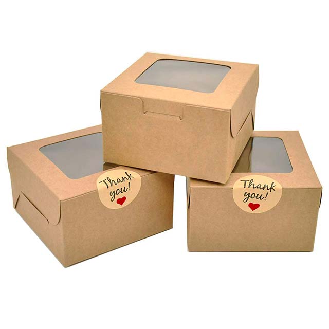 Brown Bakery Boxes with Window – 4x4x2.5 Inch Pastry Treat & Gift Packaging for Cookies, Donuts, Cakes
