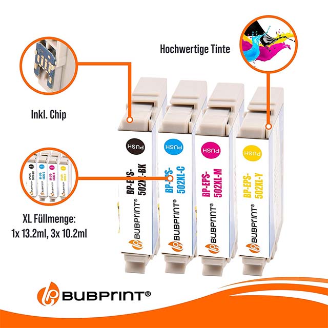Bubprint 4 Printer Cartridges 502XL – Compatible Replacement for Epson 502 XL Expression Home (XP-5100/5105/5115) & Workforce (WF-2860DWF/2865DW) Printers Multipack