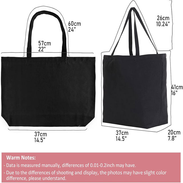 Bulk Heavy Duty Tote Bags with Reinforced Handles – Thick Blank Black Canvas for Grocery, Travel, Beach & Shopping Use