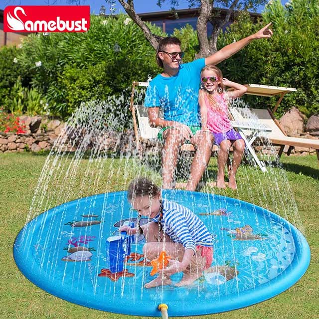 Camebust 59'' Inflatable Water Splash Mat – Outdoor PVC Sprinkler Play Toy for Kids & Toddlers