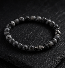 Grey Natural Stone Beaded Bracelet for Men – Matte & Faceted Beads with Zircon Disco Ball Accent