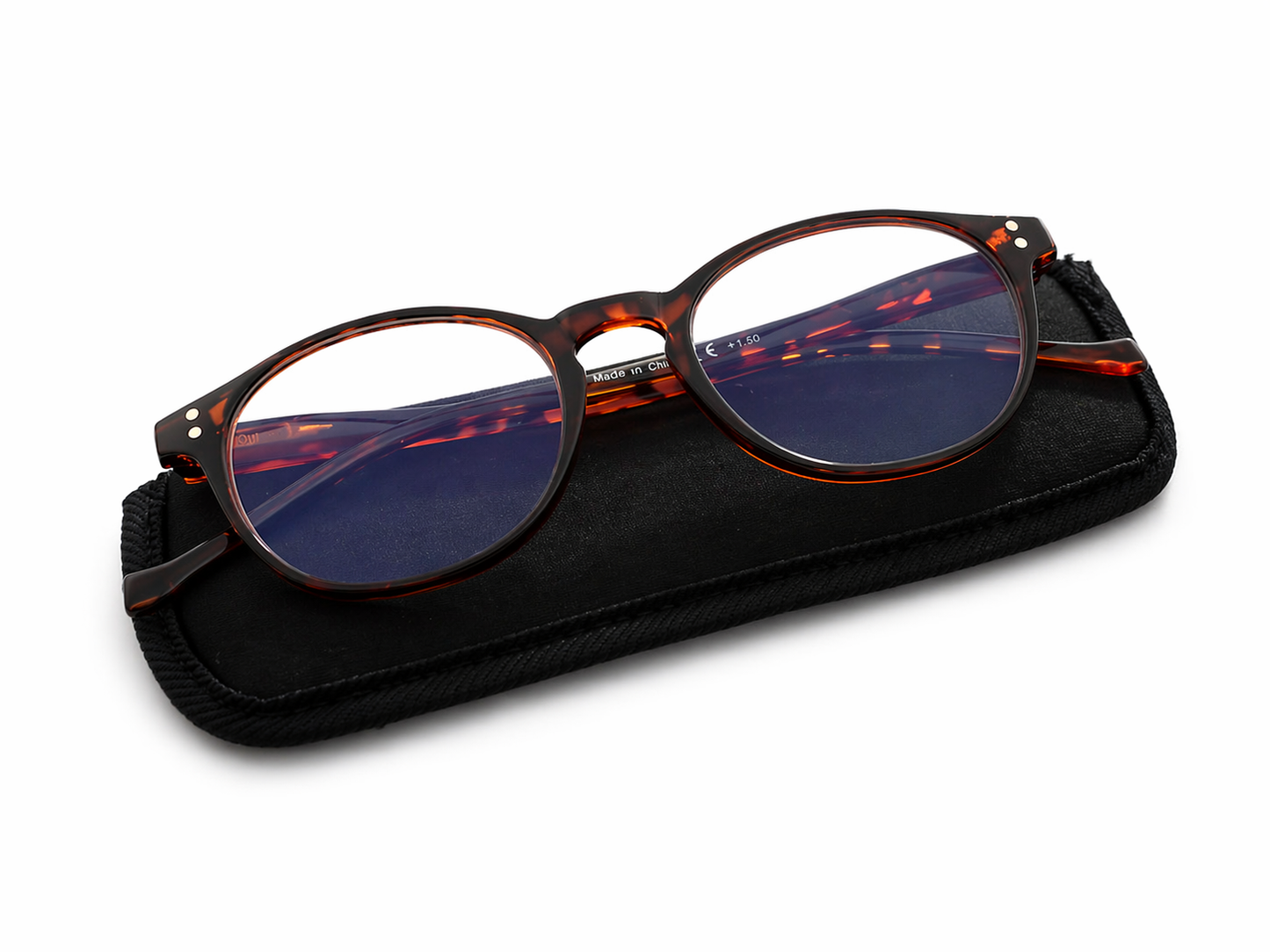 Round Reading Glasses +1.5 – Blue Light Blocking Eyeglasses with Tortoiseshell Frame & Protective Case