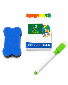 12 Color Chalk Set with Holder & Eraser – Washable Kids Drawing Chalk for School, Art & Creative Play