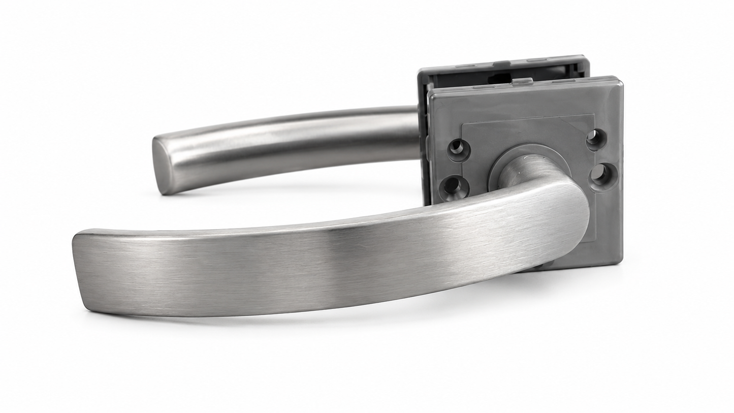 Stainless Steel Door Handle Set with Square Rose 4.5 × 4.5 cm | Modern Interior Lever Door Handle – Satin Silver