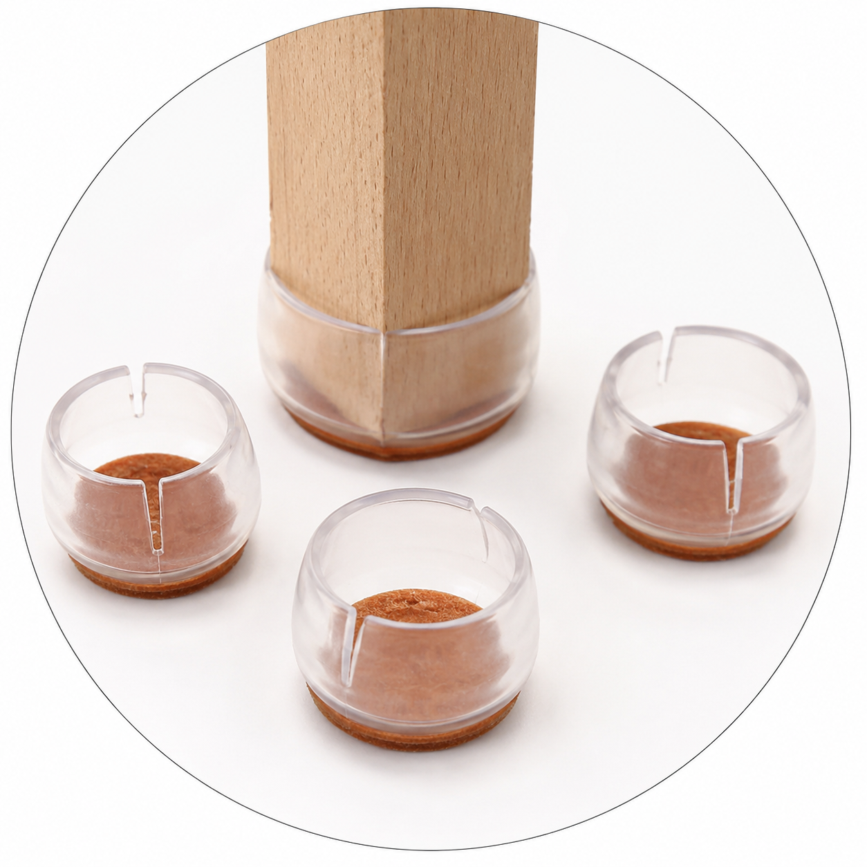 4PCS Silicone Chair Leg Floor Protectors – Transparent Round Furniture Leg Caps with Felt Pads for Chairs & Tables