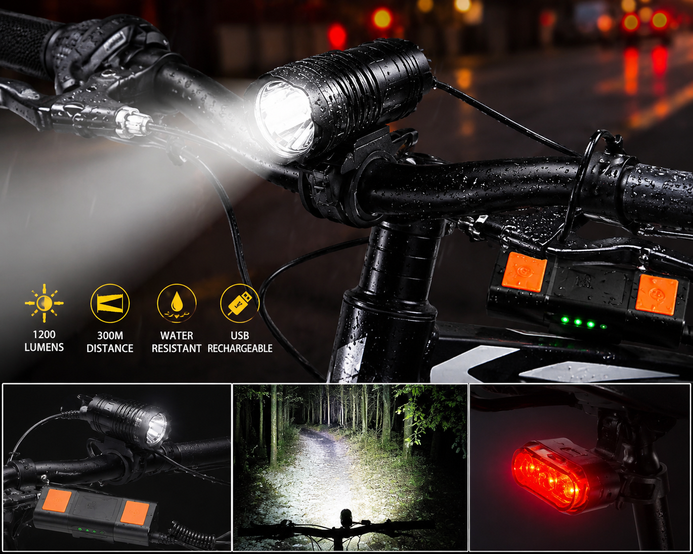 1200 Lumen USB Rechargeable Bike Light Set – Waterproof LED Bicycle Headlight & Taillight Kit