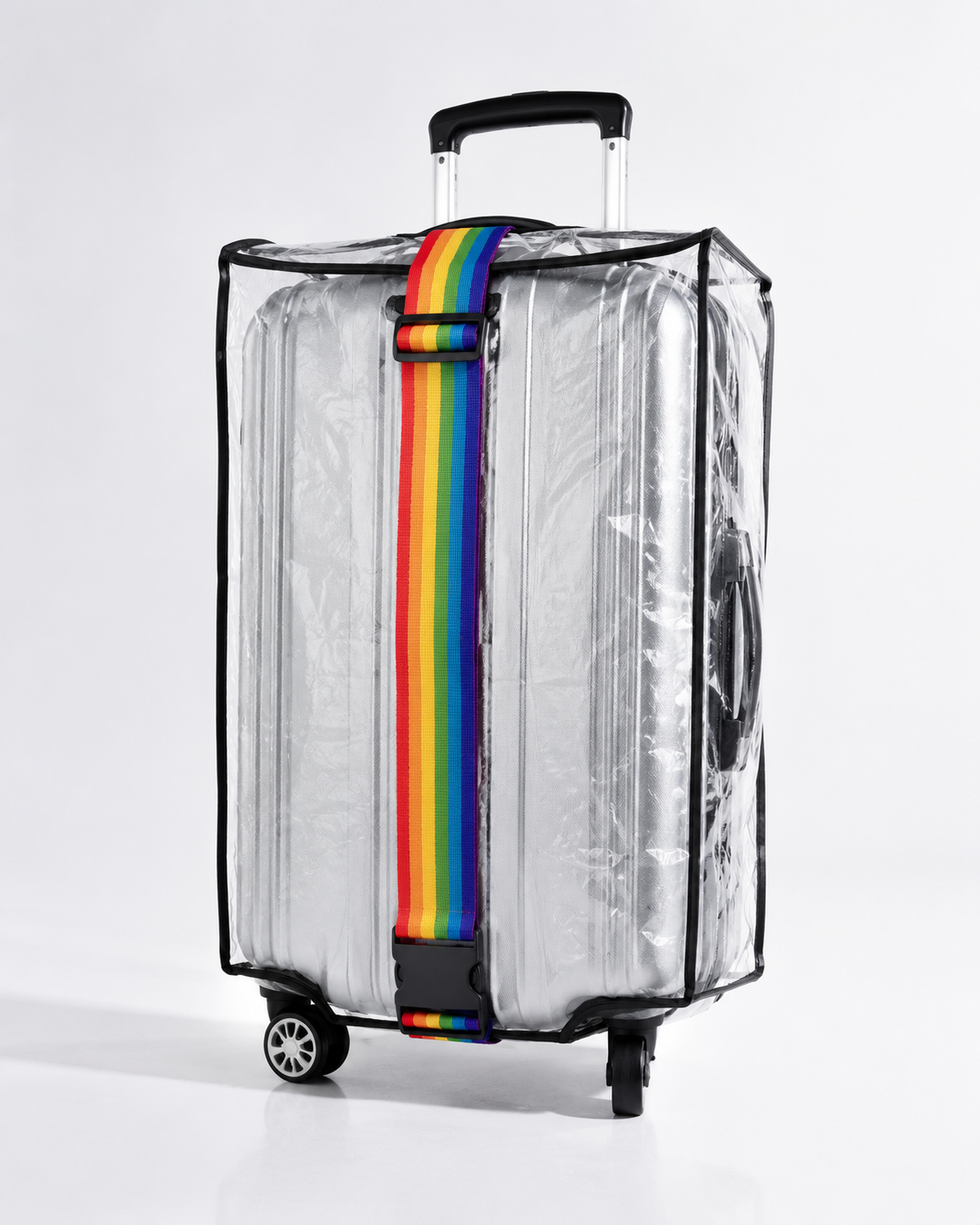 Transparent PVC Suitcase Cover with Adjustable Rainbow Strap – Waterproof Luggage Protector for Travel