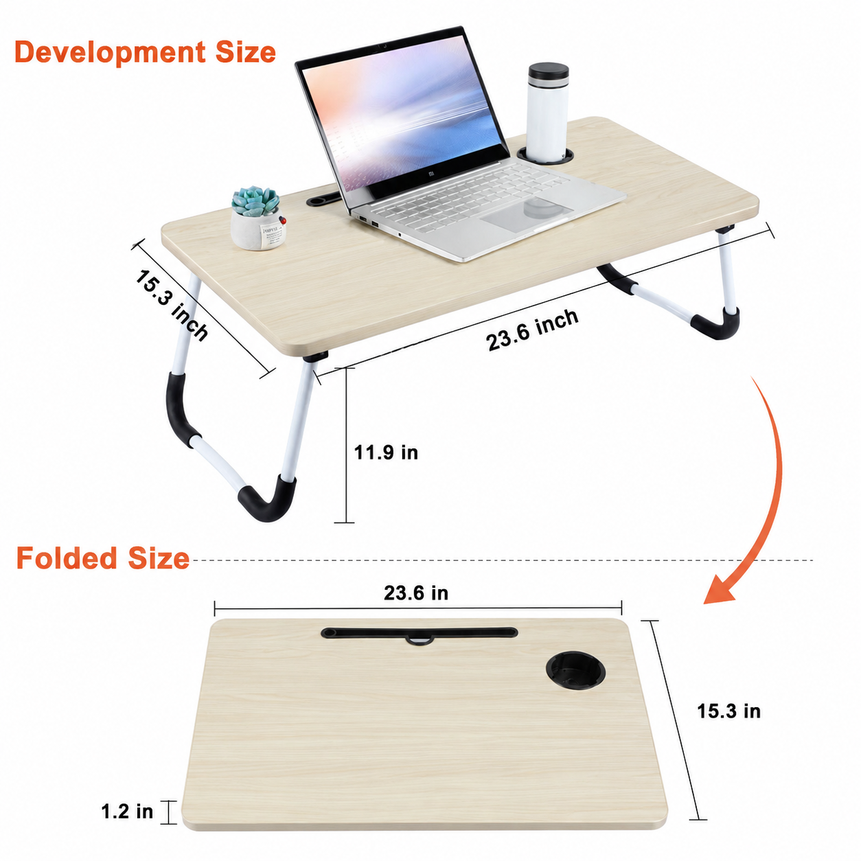Portable Foldable Laptop Desk with Tablet Slot & Cup Holder – Multipurpose Bed Table for Laptop, Study & Work