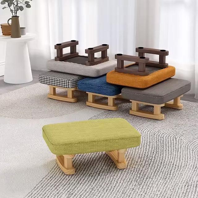 Colorful Small Wooden Stool – Square Footrest Seat with Non-Slip Pad for Living Room & Hallway