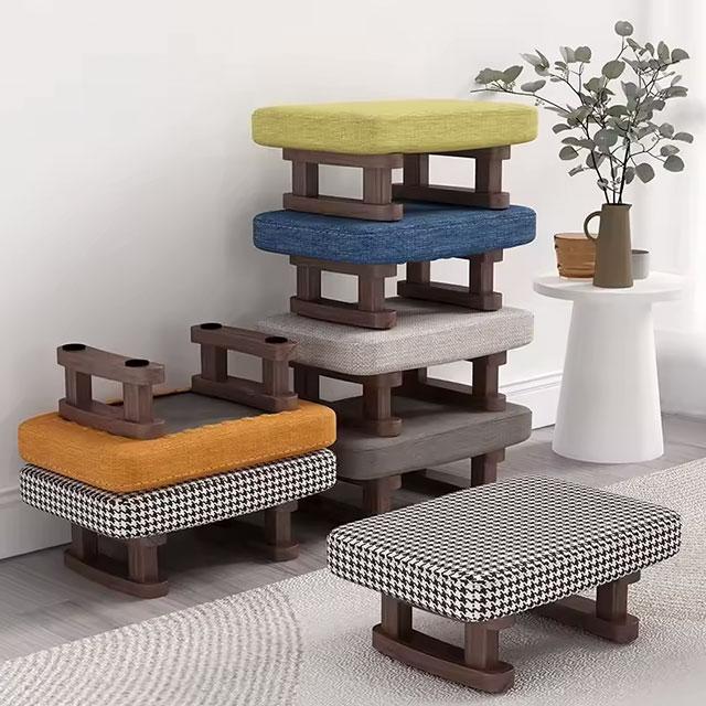Colorful Small Wooden Stool – Square Footrest Seat with Non-Slip Pad for Living Room & Hallway