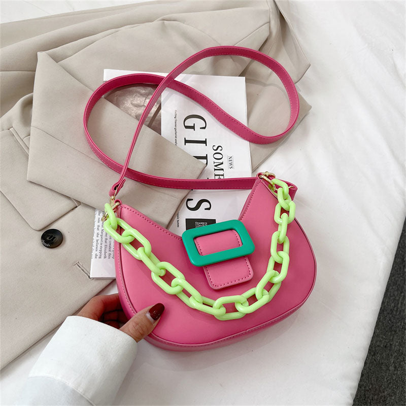 Contrast color Fashion Chain Women s Handbag Trend Women Luxury Brand Shoulder Bag Pu Leather Crossbody 3