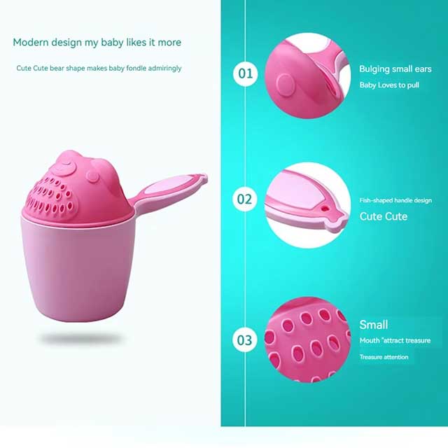 Cute Cartoon Baby Bath Cap & Shampoo Cup – Toddler Bathing Set with Shower Spoon | Kids Hair Washing Bailer & Bath Time Tool