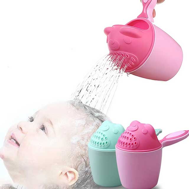 Cute Cartoon Baby Bath Cap & Shampoo Cup – Toddler Bathing Set with Shower Spoon | Kids Hair Washing Bailer & Bath Time Tool