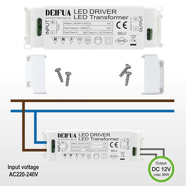 DEIFUA 12V 36W LED Transformer & 3000mA LED Driver – AC230V to DC12V Mini Power Supply for MR11, G4, MR16, GU5.3 LED Bulbs & LED Strips (Flicker-Free)