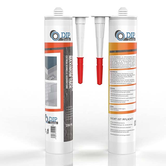 DIP-Tools Extra Strong Mounting Adhesive – Waterproof Indoor/Outdoor Bonding Glue for Metal, Styrofoam, Stone & Bathroom Applications