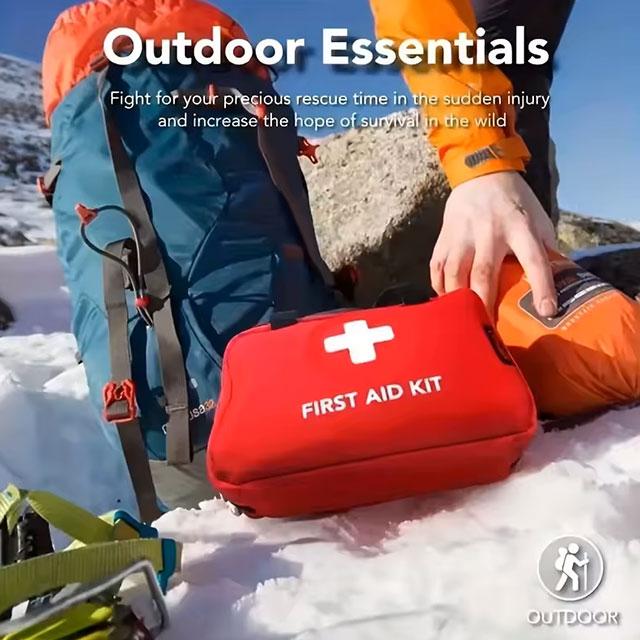 Deluxe First Aid Kit with Carrying Pouch – Essential Emergency Kit for Camping, Hiking & Travel