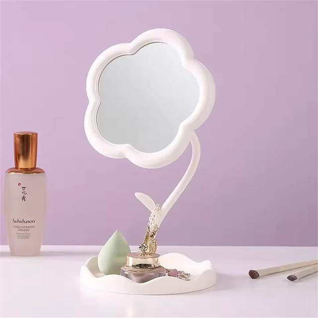 Sunflower Shaped Desktop Makeup Mirror with Jewelry & Hair Accessories Tray – High-Definition Dressing Mirror for Home Décor