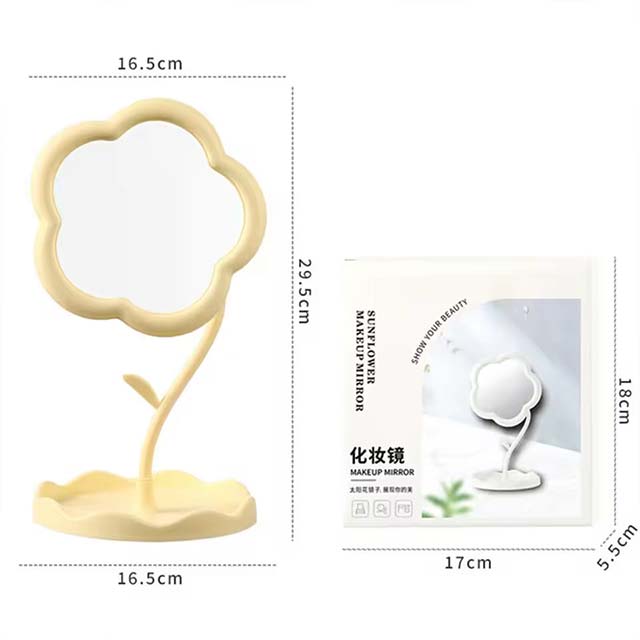 Sunflower Shaped Desktop Makeup Mirror with Jewelry & Hair Accessories Tray – High-Definition Dressing Mirror for Home Décor