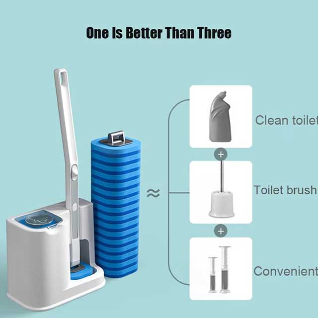 Disposable Toilet Brush with Replacement Heads – Wall-Mounted Long Handle Cleaning Tool for Bathroom