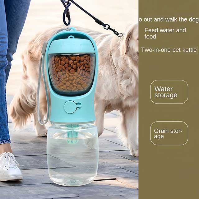 2-in-1 Dog & Cat Travel Water Bottle – Portable Pet Feeder with Food Storage, Outdoor Drinking Bowl