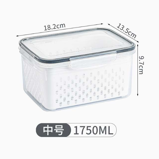 1pc Double-Layer Refrigerator Fresh-Keeping Box with Draining Basket – Dual-Use Food Storage Box for Freezing & Draining, Four-Sided Lock Buckle & Built-In Sealing Ring