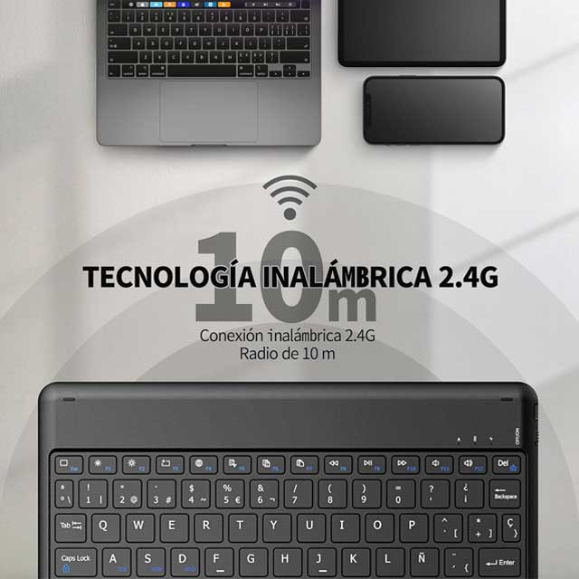 Clavier Bluetooth sans fil EasyAcc – Disposition espagnole, compatible avec les tablettes Windows, Android et iOS, clavier compact et portable (noir)