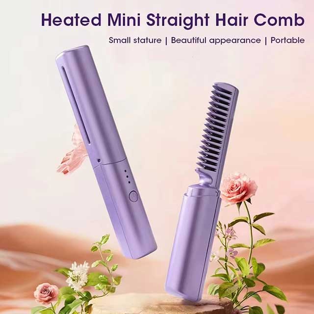 Electric Hot Hair Straightener Comb & Brush – USB Rechargeable Negative Ion Heating Tool for Straight & Curly Hair