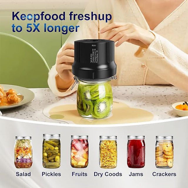 Electric Mason Jar Vacuum Sealer – 3-in-1 Cordless Jar Sealer for Regular & Wide Mouth Jars & Vacuum Bags, Auto-Stop Food Storage & Fermentation System