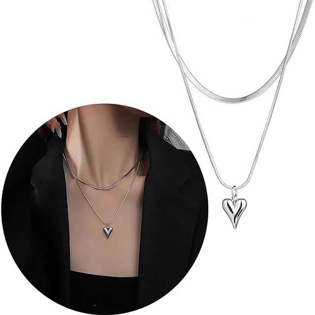 Elegant Double Layer Heart Pendant Necklace – Adjustable Clavicle Chain Choker for Women | Sweet Fashion Jewelry for Weddings & Parties