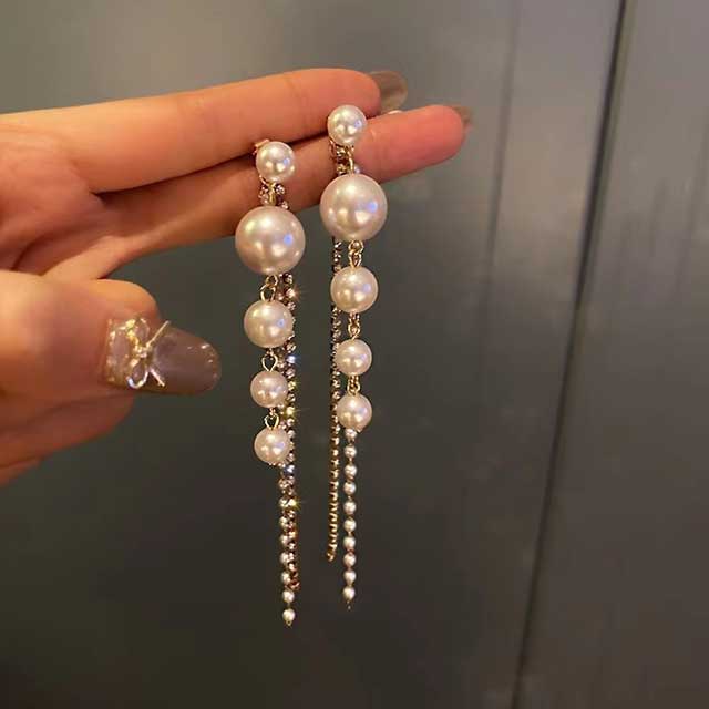 Elegant Imitation Pearl Dangle Earrings for Women – Long Crystal Tassel Drop Earrings | Wedding & Party Jewelry