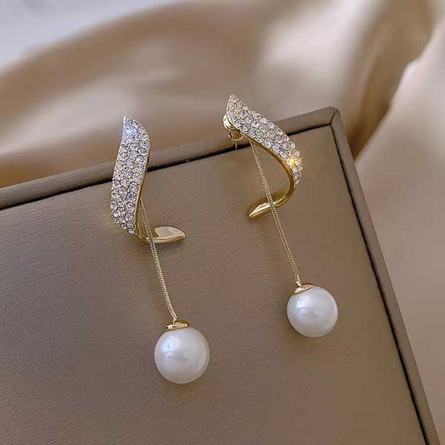 Elegant Imitation Pearl Dangle Earrings for Women – Long Crystal Tassel Drop Earrings | Wedding & Party Jewelry
