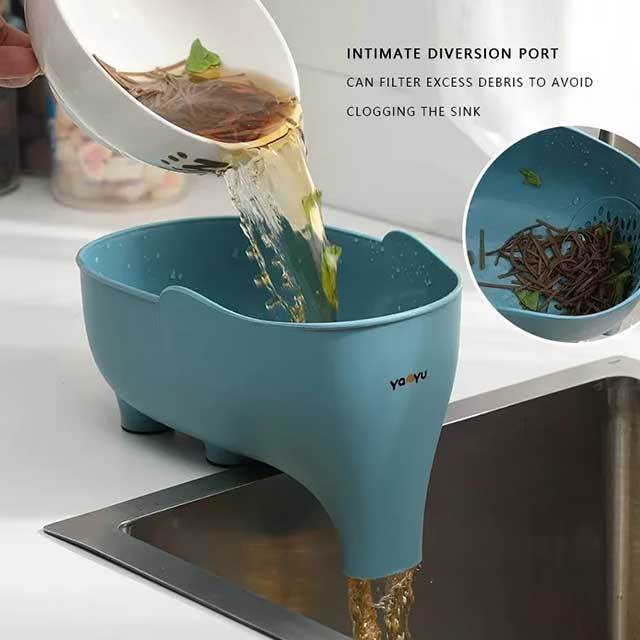 Elephant-Shaped Plastic Drain Basket – Multi-Purpose Kitchen Storage & Strainer for Fruits, Vegetables & Utensils | Cute Household Sink Drain Holder