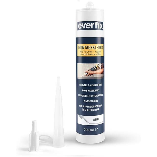 Everfix Extra Strong Mounting Adhesive – White Construction Adhesive for Indoor & Outdoor Bonding, Sealing & Repair on Metal, Wood, Tiles & More – 325g/290ml