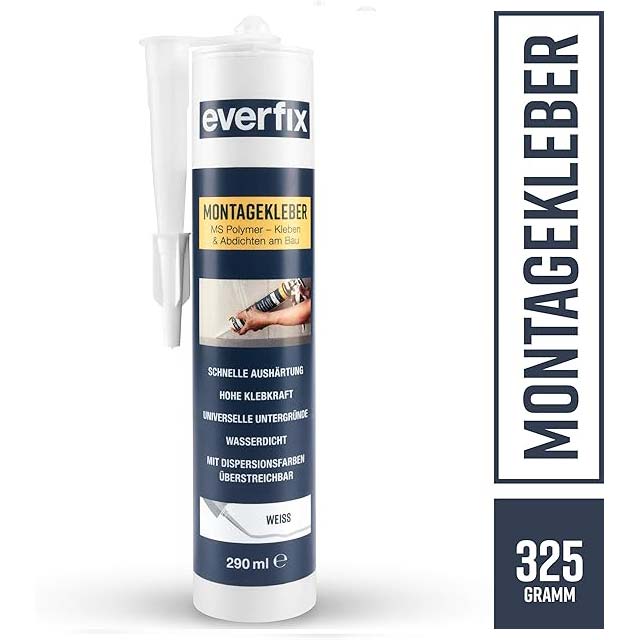 Everfix Extra Strong Mounting Adhesive – White Construction Adhesive for Indoor & Outdoor Bonding, Sealing & Repair on Metal, Wood, Tiles & More – 325g/290ml