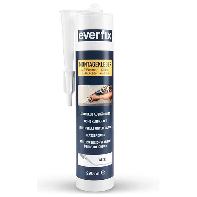 Everfix Extra Strong Mounting Adhesive – White Construction Adhesive for Indoor & Outdoor Bonding, Sealing & Repair on Metal, Wood, Tiles & More – 325g/290ml