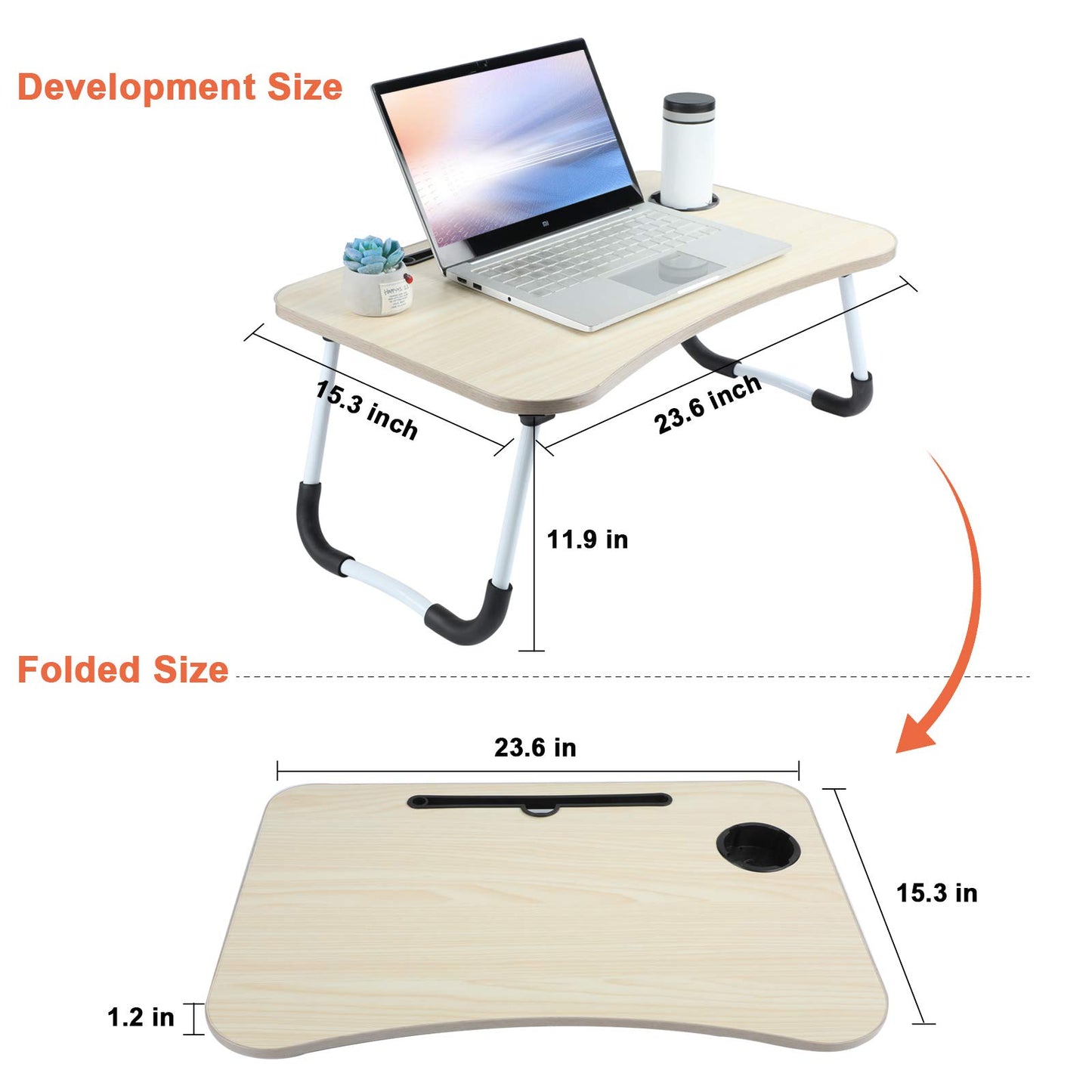 Portable Foldable Laptop Table – Engineered Wood Study Desk for Bed, Sofa & Floor | Multipurpose Laptop Stand with Cup Holder-Adults and Kids