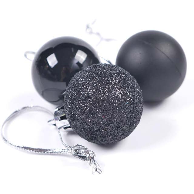 Festive Black Glitter Christmas Tree Balls – Shatterproof Hanging Ornaments for Xmas Holiday Decor (Shiny, Matte & Frosted Finishes)