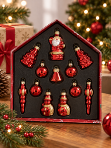 14-Piece Red & Gold Christmas Ornament Set – Santa, Snowman, Baubles & Icicle Tree Decorations