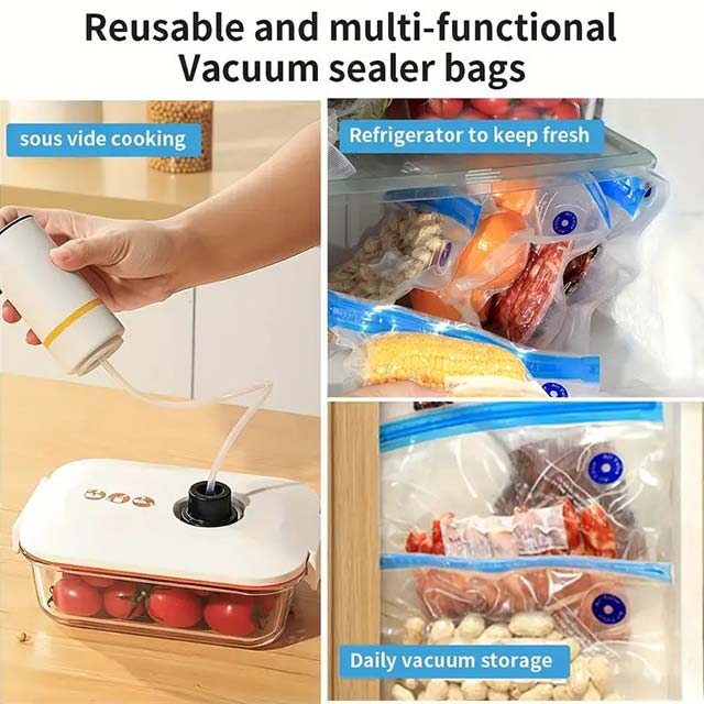 20P/5P Food Vacuum Sealing Bags with Handheld Mini Electric Vacuum Pump – Three Sizes for Food Storage, Vacuum Sealing & Refrigerator Organization