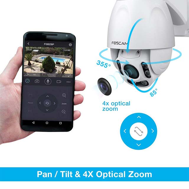 Foscam FI9928P Outdoor PTZ WiFi Security Camera – 1080P HD Wireless IP Cam with 4x Optical Zoom, Pan Tilt, Night Vision (Up to 196ft), IP66 Weatherproof, WDR & Motion Alerts – White