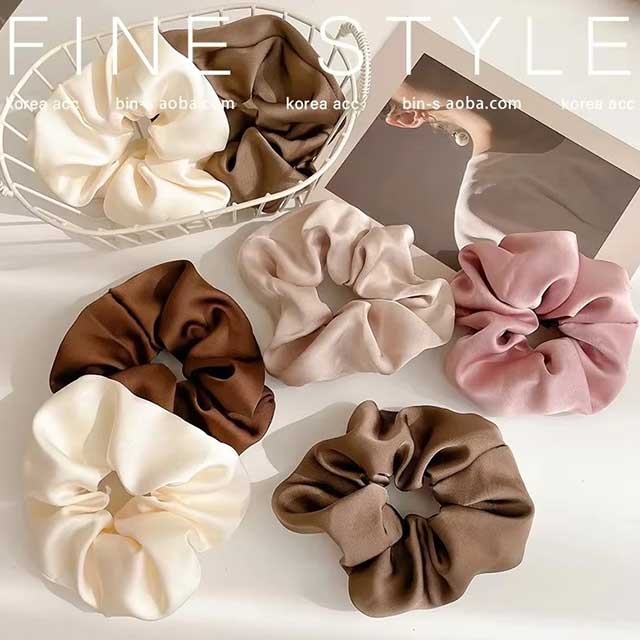 French Satin Silk Hair Scrunchies for Women – Textured Elastic Hair Bands & Fashion Accessories | Soft Gomas Pelo Mujer