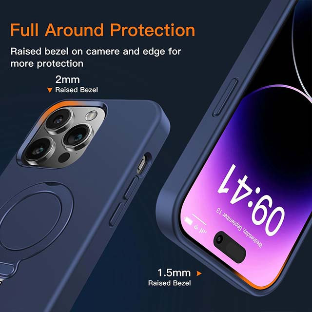 Fusion+ Gatatol iPhone 15 Pro Case – MagSafe Compatible, Silicone Shockproof & Slim Drop Protection with Built-In Kickstand (Blue)