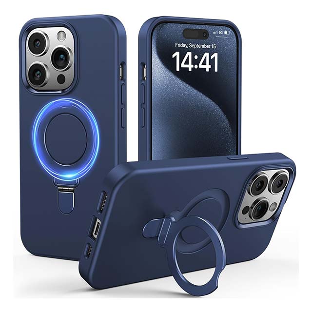 Fusion+ Gatatol iPhone 15 Pro Case – MagSafe Compatible, Silicone Shockproof & Slim Drop Protection with Built-In Kickstand (Blue)