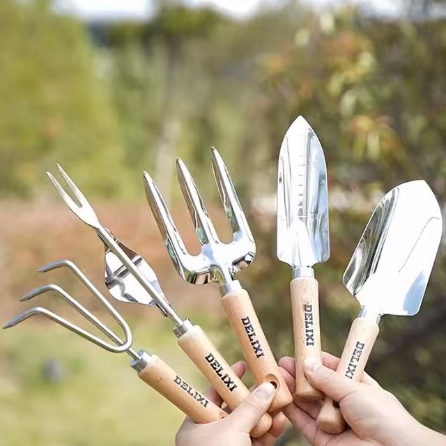 Garden Tool Set – Shovel, Rake & Spade with Wooden Handle for Potted Plants, Flowers & Outdoor Planting