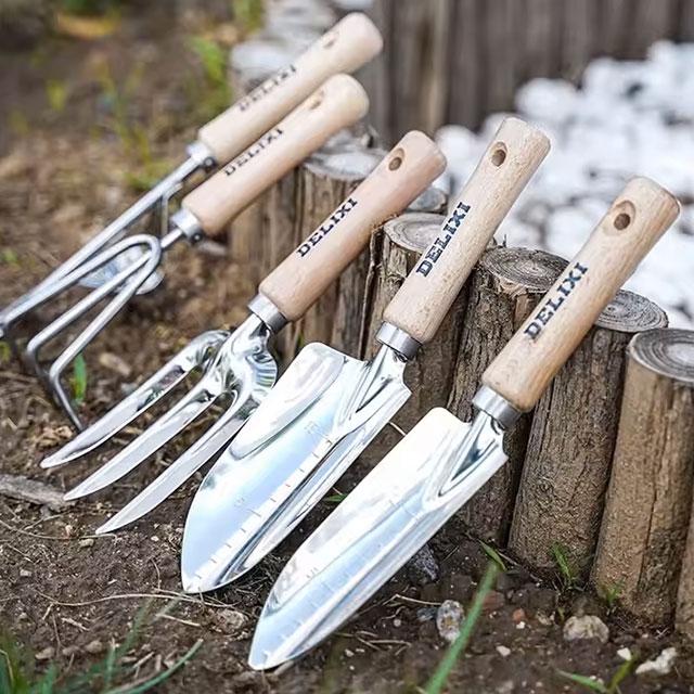 Garden Tool Set – Shovel, Rake & Spade with Wooden Handle for Potted Plants, Flowers & Outdoor Planting