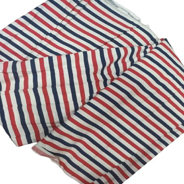 Glace Cotton Printed Fabric – White, Red & Blue Line Pattern for Women & Girls Co-ord Sets